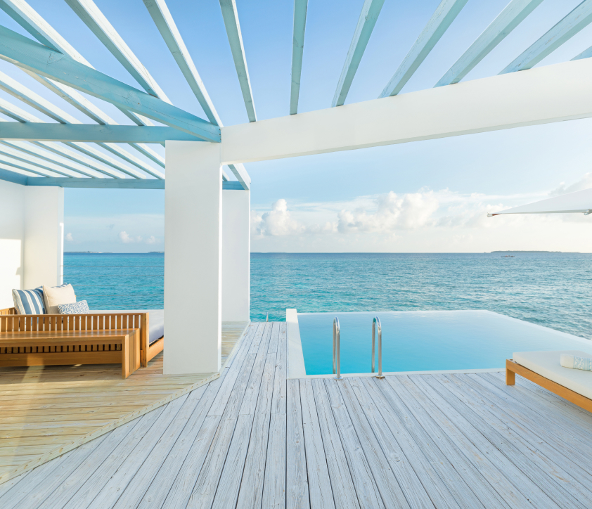 The sundeck and freshwater pool of our Maldives Family Villas.