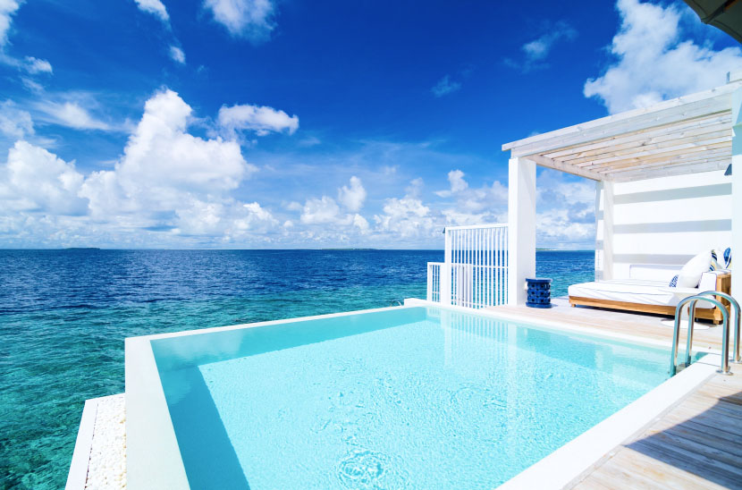 An outside freshwater view of our Maldives Reef Water Villa